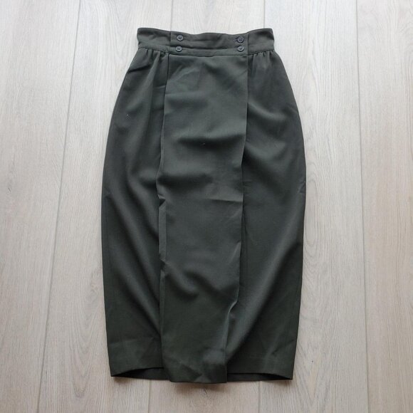 Christian Dior Separates Dark Green 100% Wool Midi Skirt Size 6 - Picture 1 of 9